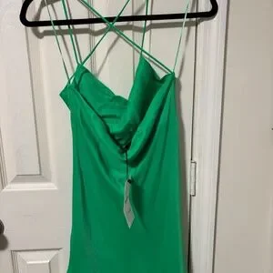 Zara | Dresses | Satin Green Dress With Open Back | Poshmark